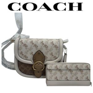 Coach C3837 Beat Saddle Bag & Wallet Set Horse Carriage Chalk Tan NWOT $575